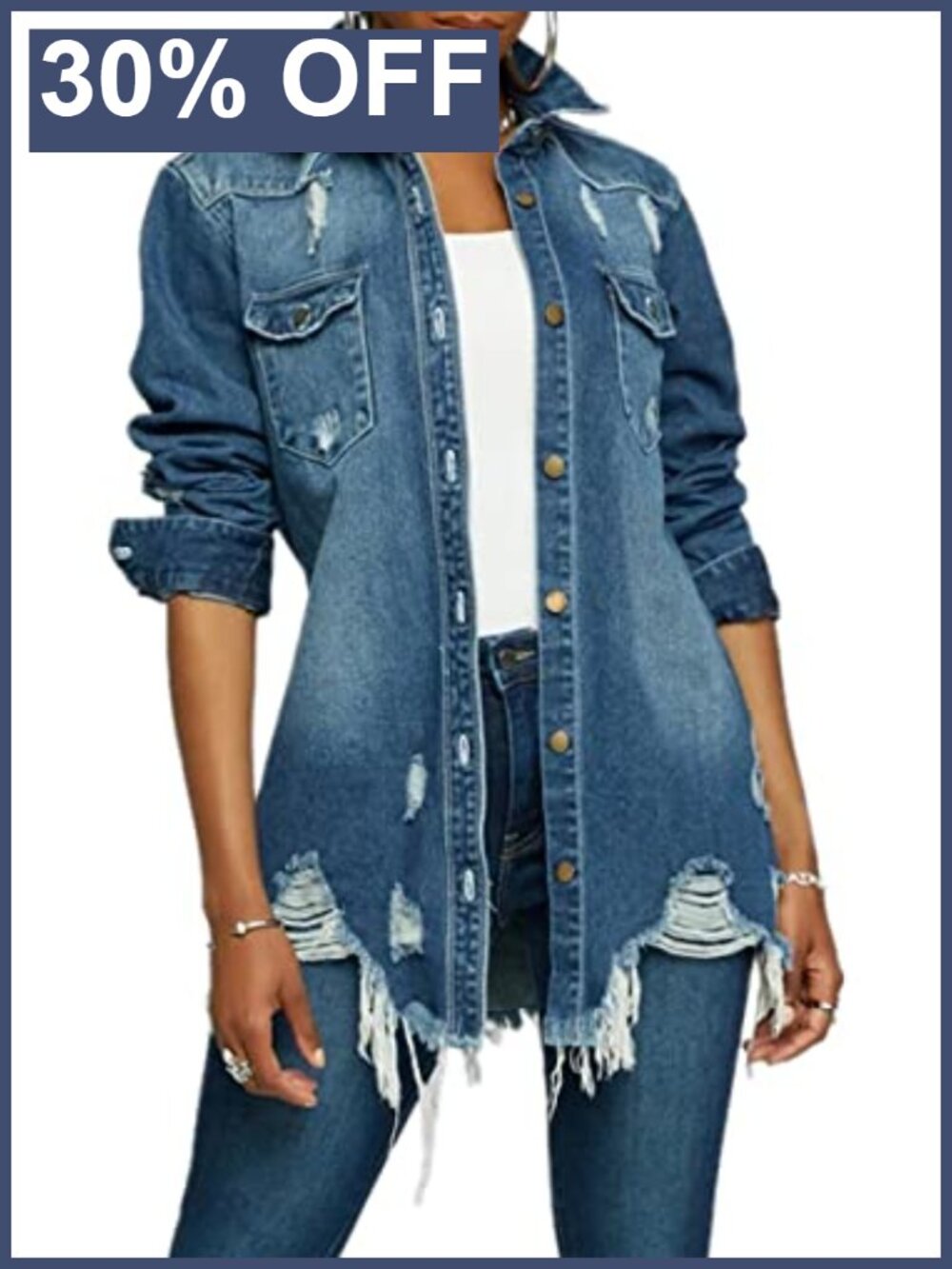 Women's Classic Denim Trucker Jacket Long Sleeve Button Front Chest Pockets